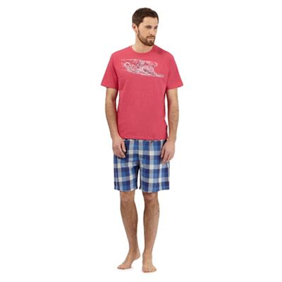 Mantaray Pink wave print lounge t-shirt and check shorts set